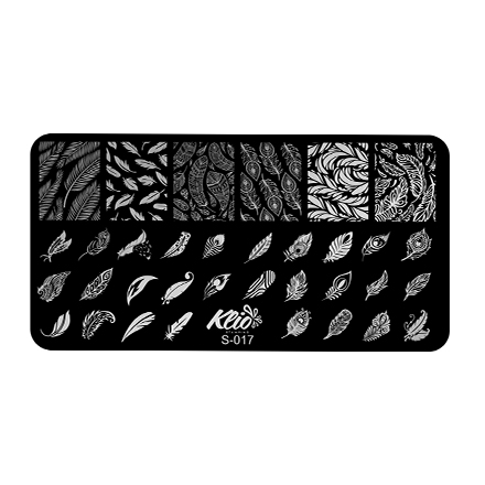 

Пластина для стемпинга Klio Professional S017, дизайн: перья, узоры, размер: 7х13 см