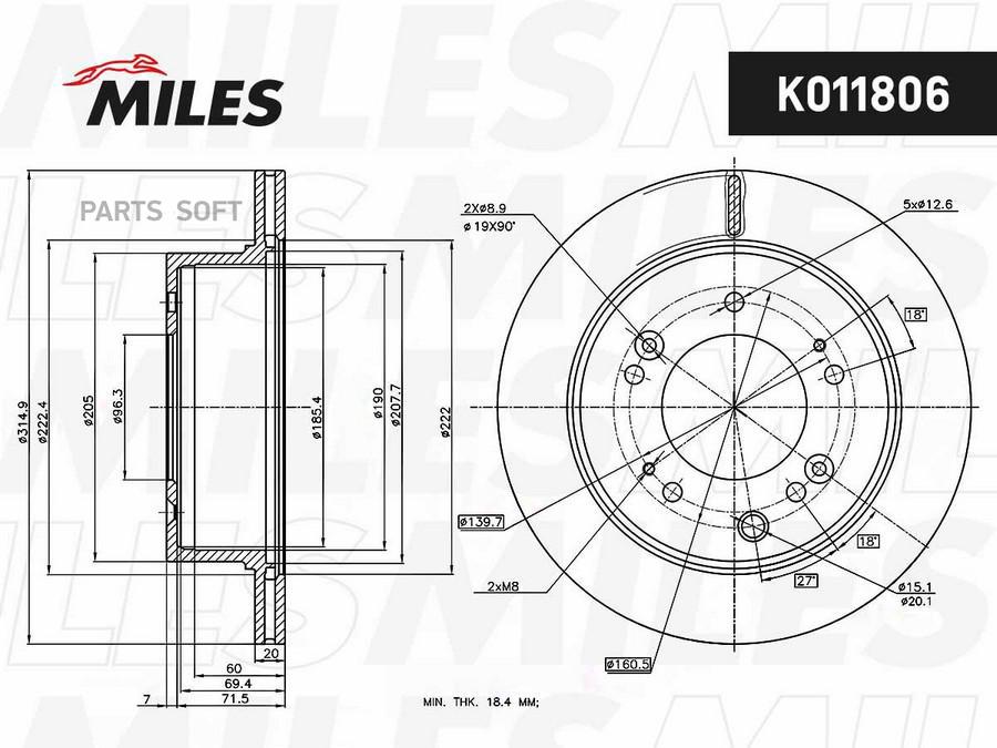 

Miles K011806 Диск Тормозной Kia Sorento 02- Задний Вент. D 315Мм