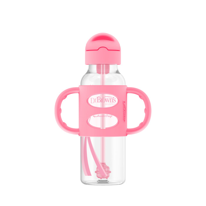 Поильник-бутылочка, Dr.Browns, с узким горлышком с силиконовой трубочкой, 250 мл Розовый