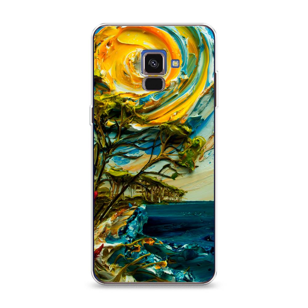 

Чехол на Samsung Galaxy A8 2018 "Солнце живопись", Желтый;синий, 25450-4