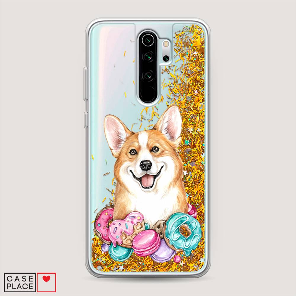 

Жидкий чехол с блестками "Корги и сладости" на Xiaomi Redmi Note 8 Pro, 36690-1