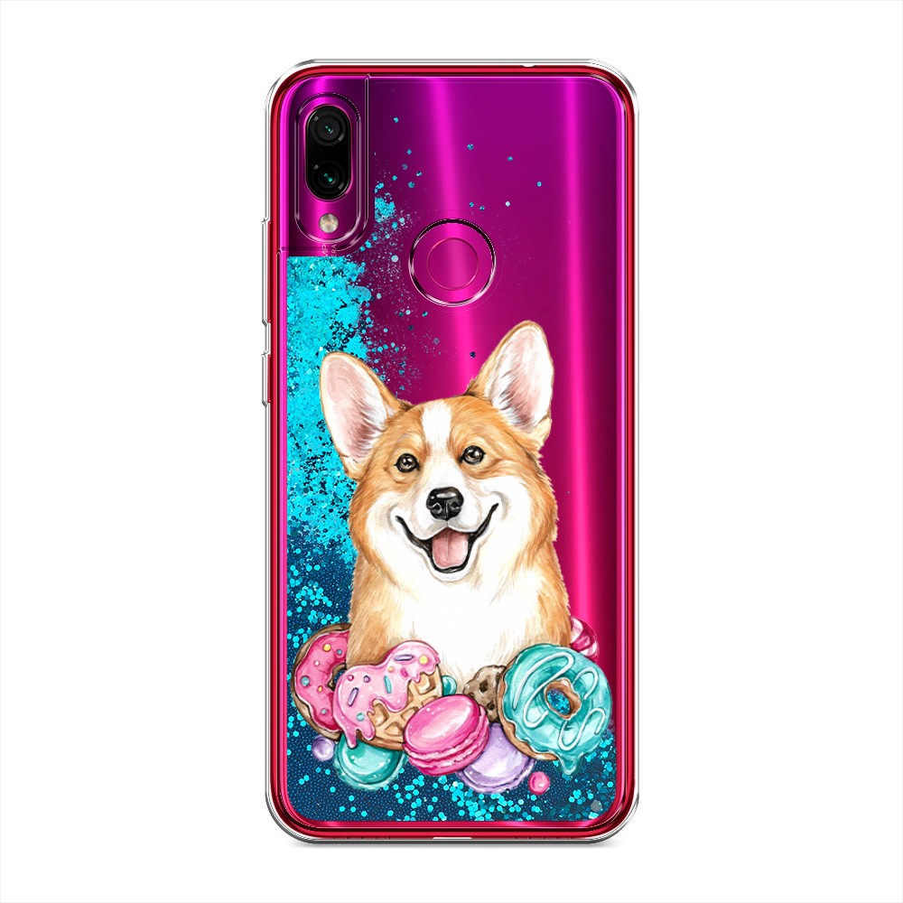 

Жидкий чехол с блестками "Корги и сладости" на Xiaomi Redmi Note 7