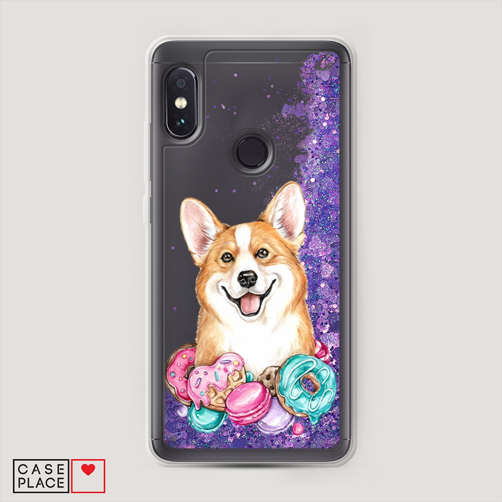 

Жидкий чехол с блестками "Корги и сладости" на Xiaomi Redmi Note 5, 32792-1