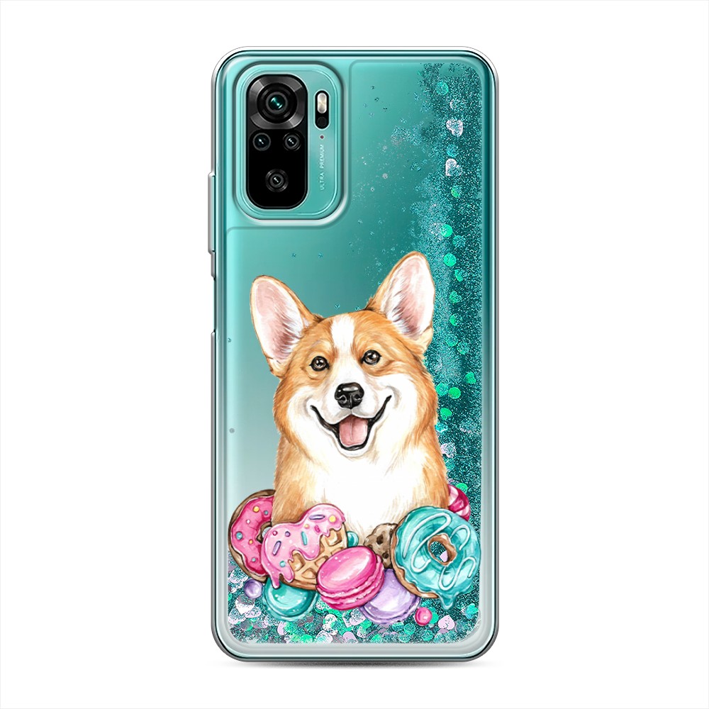 

Жидкий чехол с блестками "Корги и сладости" на Xiaomi Redmi Note 10S