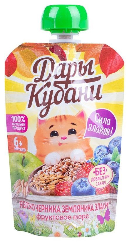 

Пюре Дары Кубани яблоко-черника-земляника-злаки с 6 месяцев 90 г