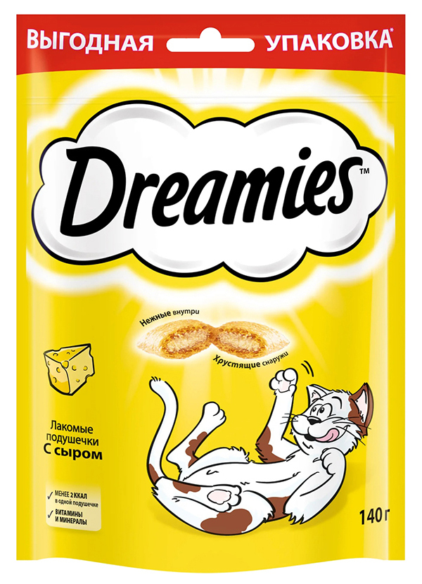 Лакомство для кошек Dreamies подушечки с сыром, 2 шт по 140 г