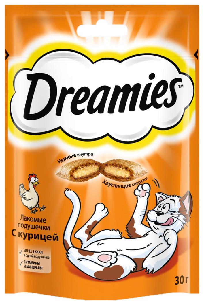 фото Лакомство для кошек dreamies подушечки с курицей, 2 шт по 30 г