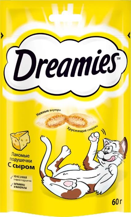 

Лакомство для кошек Dreamies подушечки с сыром, 2 шт по 60 г, Лакомство DREAMIES для кошек подушечки с сыром (60 гр х 2 шт)
