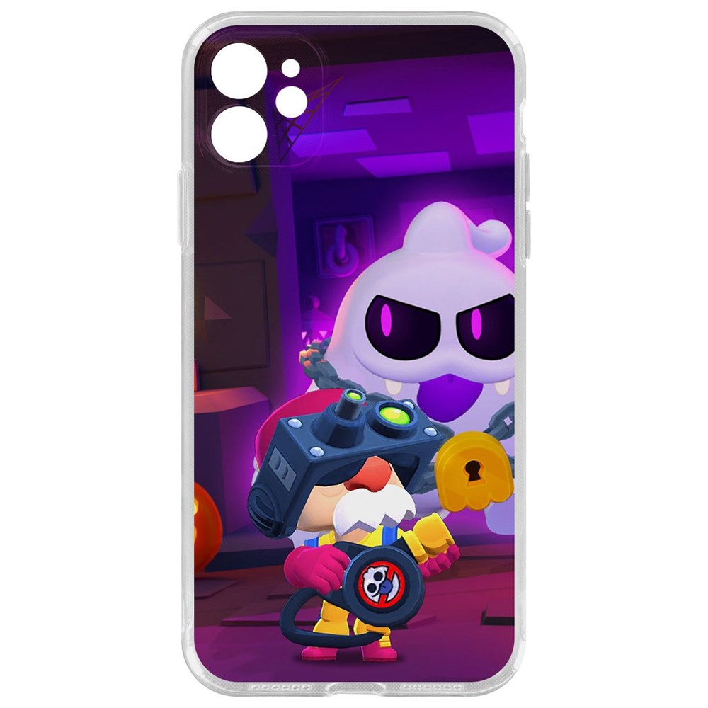 

Чехол-накладка Brawl Stars-Охотник за Скуиками Гэйл для iPhone 11 с защитой камеры, Прозрачный