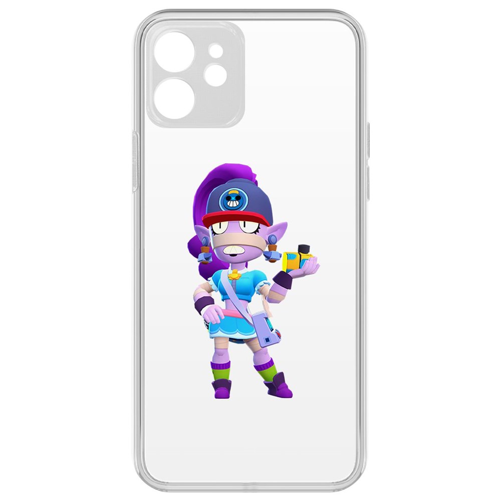 

Чехол-накладка Brawl Stars-Суперфанатка Эмз для iPhone 12 с защитой камеры, Прозрачный