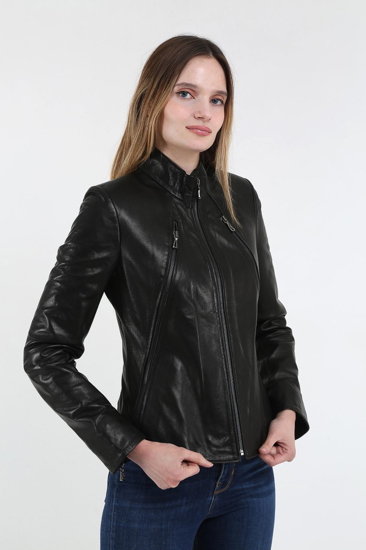 Кожаная куртка женская Derins DKA01104_S черная M (товары доставляются из-за рубежа)