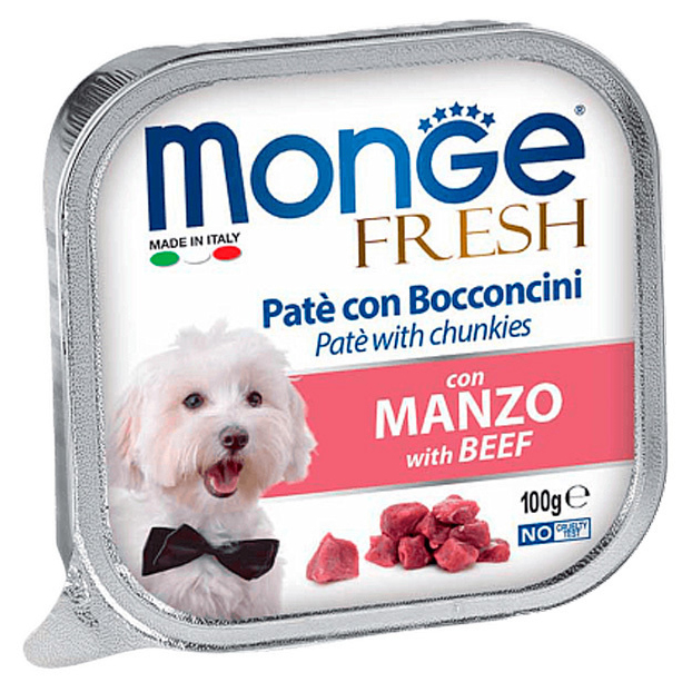 

Консервы для собак Monge Fresh Dog Паштет с говядиной, 32 шт по 100 г, MONGE FRESH DOG для взрослых собак паштет с говядиной (100 гр х 32 шт)