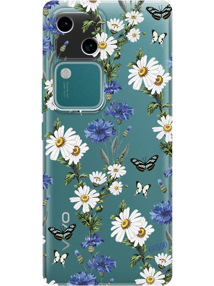 

Силиконовый чехол на Vivo v30 / s18 с принтом "Привет, ромашки" прозрачный, Прозрачный;голубой;зеленый, 782621523