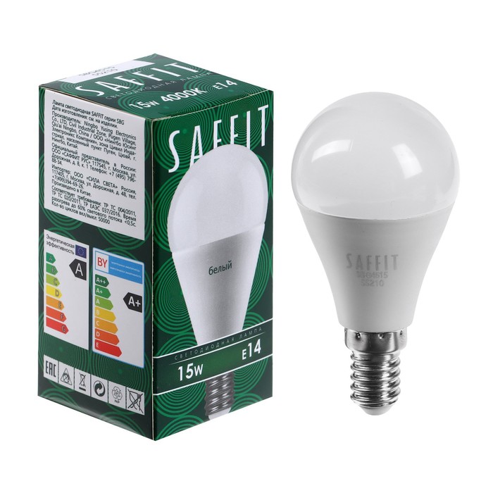 

Лампа светодиодная SAFFIT, 15W 230V E14 4000K G45, SBG4515