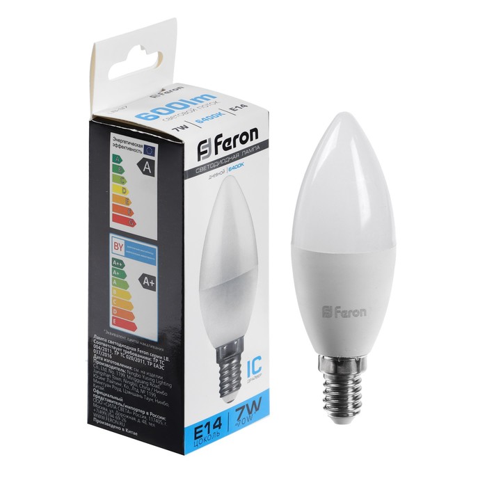 

Лампа светодиодная FERON, (7W) 230V E14 6400K C37, LB-97