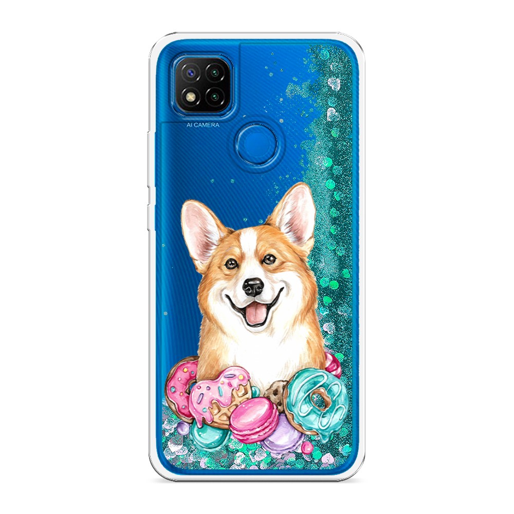 

Жидкий чехол с блестками "Корги и сладости" на Xiaomi Redmi 9C