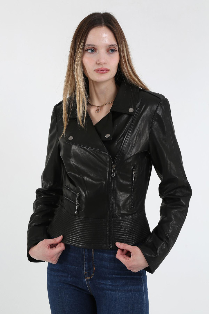 Кожаная куртка женская Derins DKA01119_S черная 2XL (товары доставляются из-за рубежа)