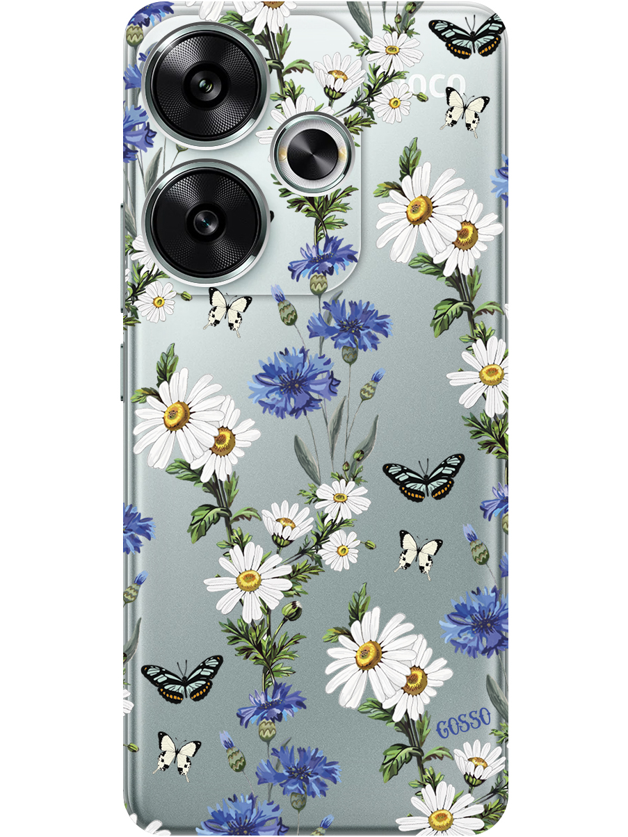 

Силиконовый чехол на Xiaomi Redmi Turbo 3, Poco F6 с принтом "Привет, ромашки" прозрачный, Прозрачный;голубой;зеленый, 783980823