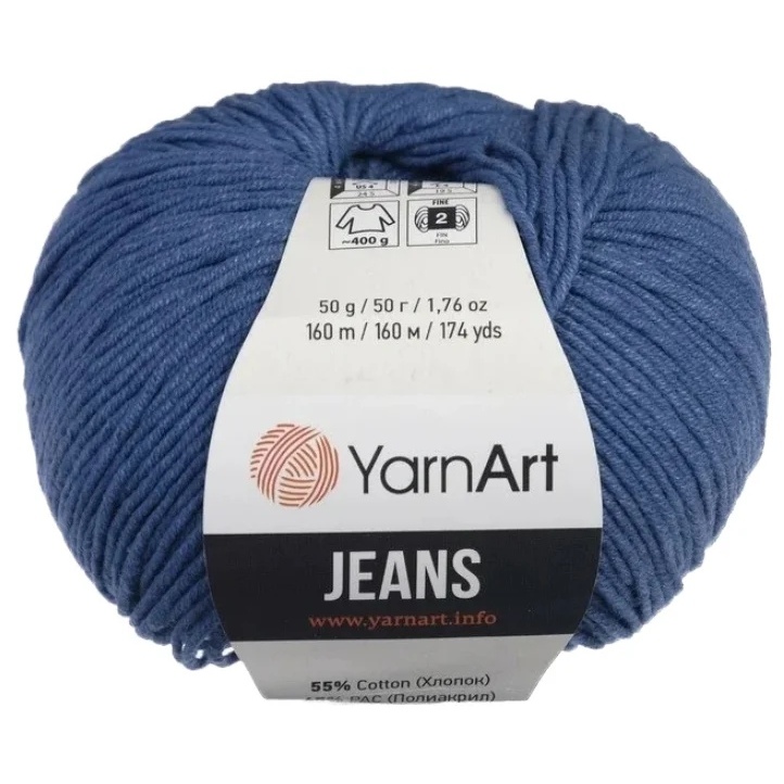 

Пряжа YarnArt Jeans, 55% хлопок, 45% акрил, 160 м/50 гр, (17 синий)