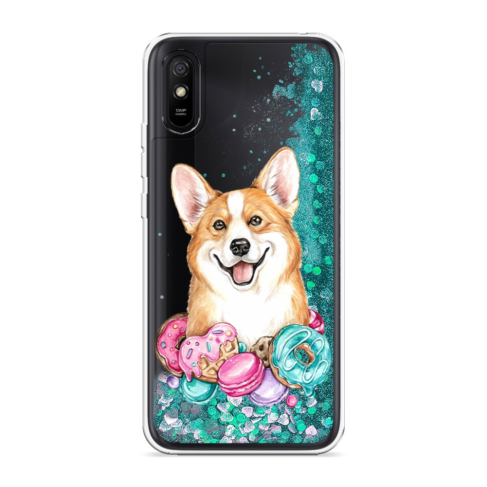 

Жидкий чехол с блестками "Корги и сладости" на Xiaomi Redmi 9A