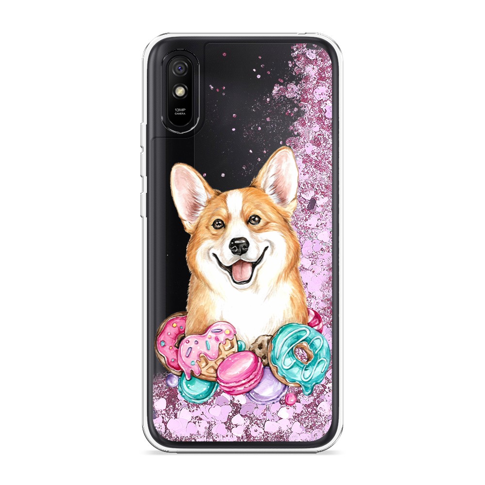 

Жидкий чехол с блестками "Корги и сладости" на Xiaomi Redmi 9A, 38994-1