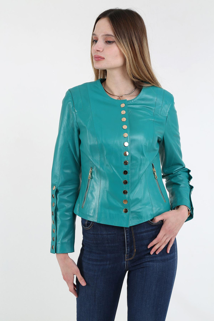 

Кожаная куртка женская Derins DKA01116_T бирюзовая 3XL (товары доставляются из-за рубежа), DKA01116_T