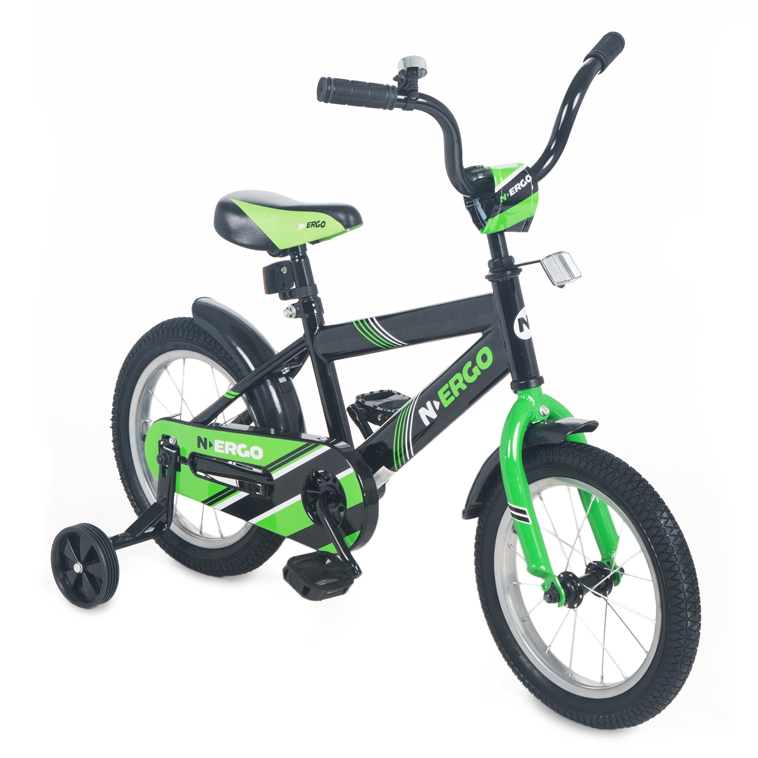Купить Двухколесный велосипед N.Ergo ВН14229, цвет: черный, зеленый,