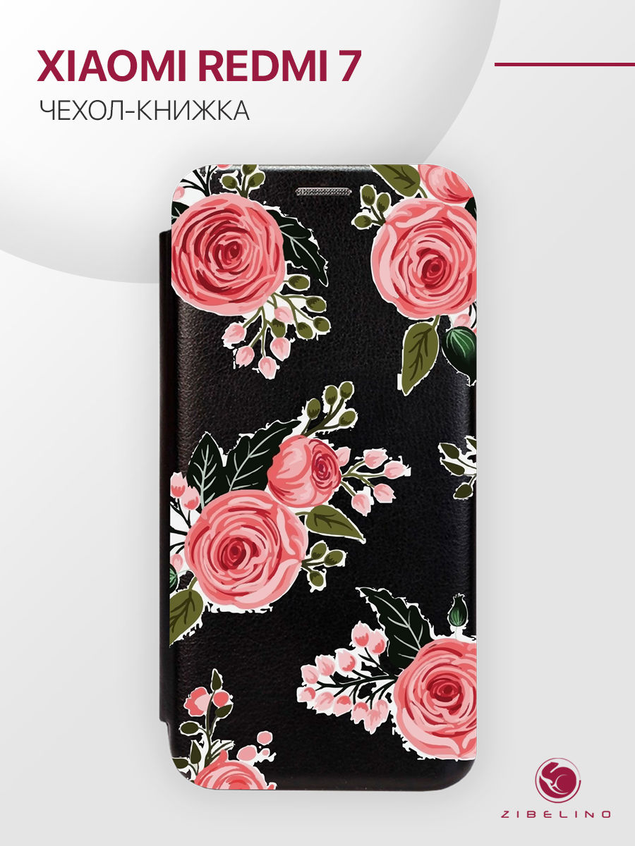 

Чехол Для Xiaomi Redmi 7 С Рисунком, С Магнитом, Темно-Синий, С Принтом Розы, ZB-XIA-RDM-7