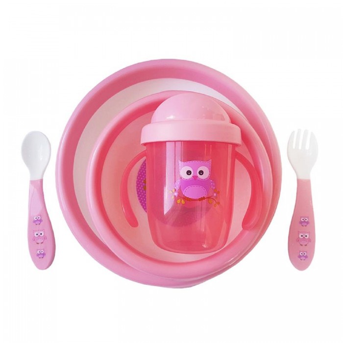 Набор детской посуды, Uviton, тарелочки, поильник, столовые приборы, Розовый