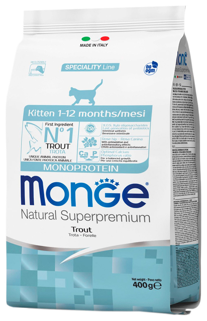 фото Сухой корм для котят monge speciality monoprotein монобелковый с форелью 10 шт по 0,4 кг