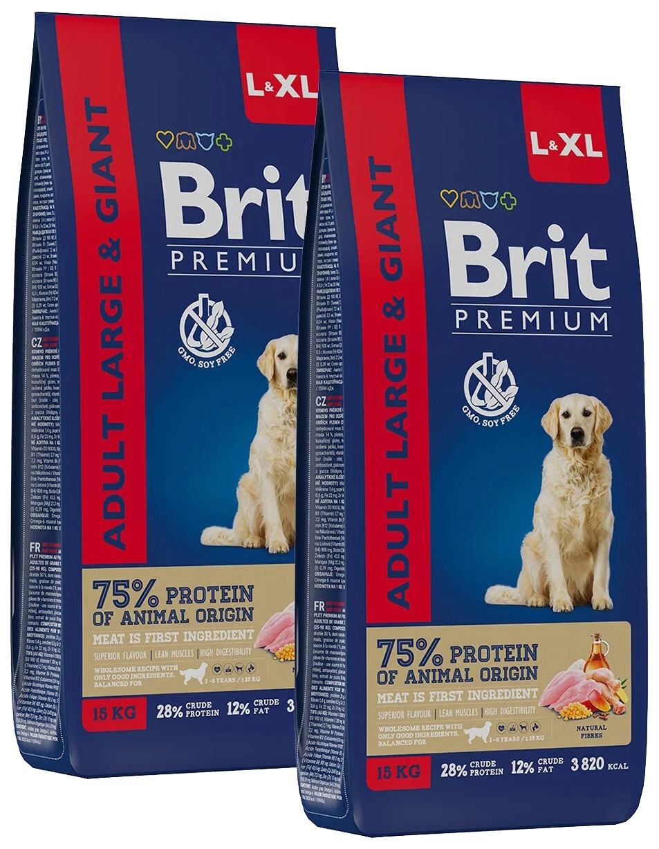 фото Сухой корм для собак brit premium adult large&giant с курицей, 2 шт по 15 кг