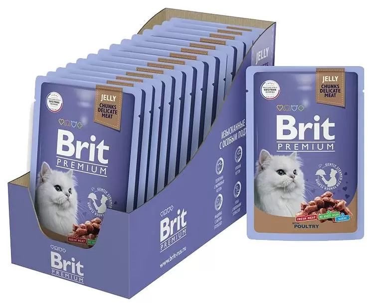 

Влажный корм для кошек Brit Premium ассорти из птицы в желе, 14 шт по 85 г, Premium