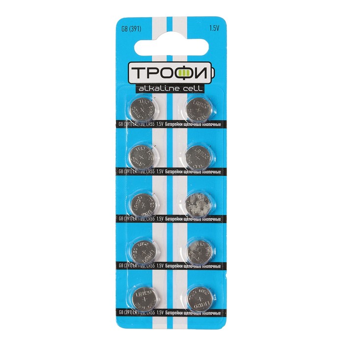 

Батарейка алкалиновая "Трофи" Alkaline Cell, G8 (391, LR1120, LR55)-10BL, 1.5В,10 шт.