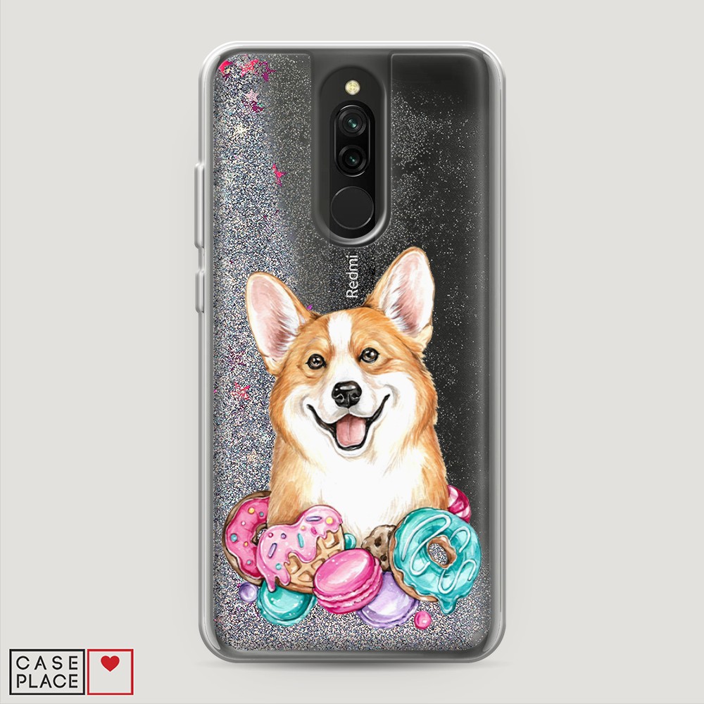 

Жидкий чехол с блестками "Корги и сладости" на Xiaomi Redmi 8, 37191-1