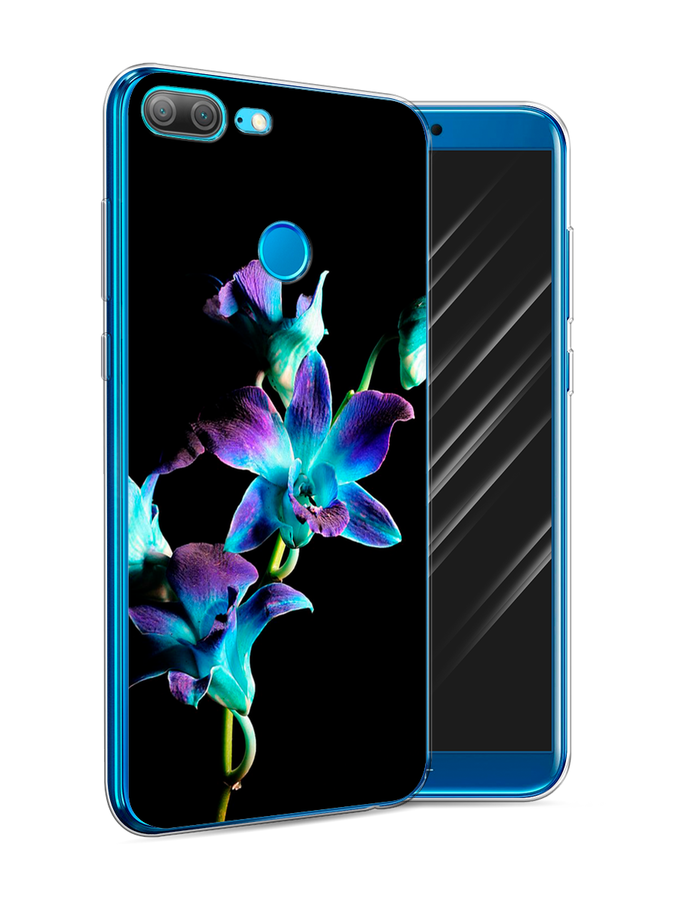 

Чехол Awog на Honor 9 Lite "Синий цветок на черном", Разноцветный, 64250-8
