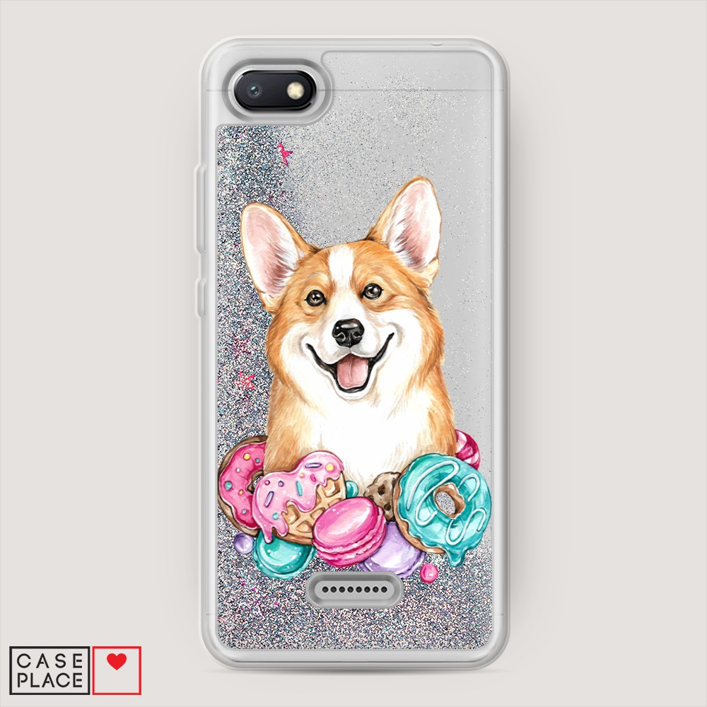 

Жидкий чехол с блестками "Корги и сладости" на Xiaomi Redmi 6A, 34191-1