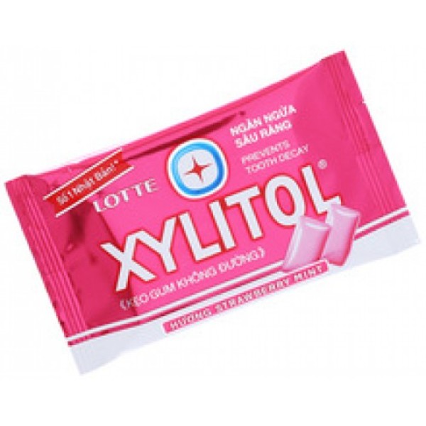 фото Lotte xylitol strawberry mint жевательная резинка, клубника и мята, блистер, 11,6 гр