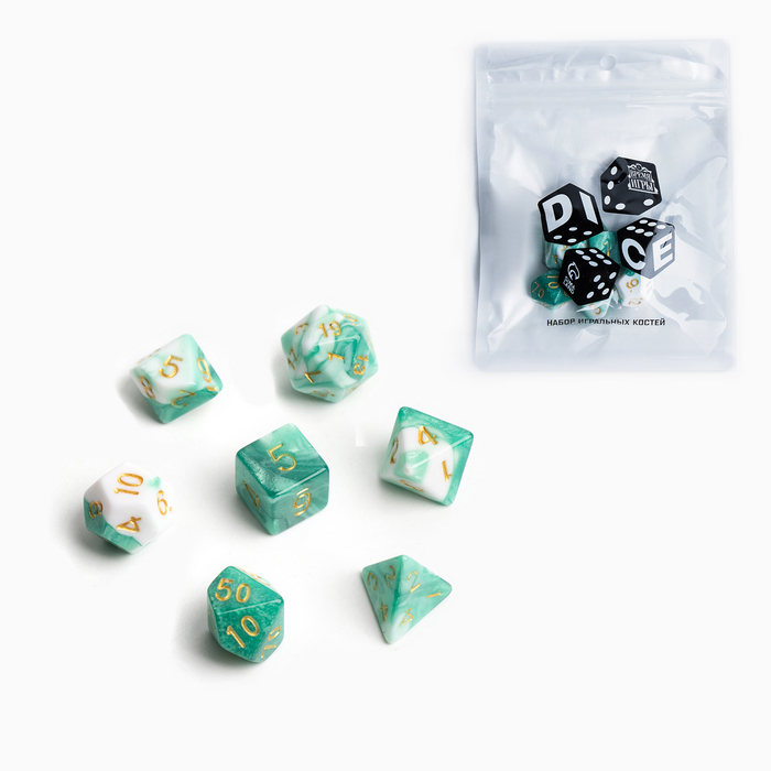 

Набор кубиков для D&D (Dungeons and Dragons, ДнД) "Время игры", серия: D&D, 7 шт, мрамор, Зеленый