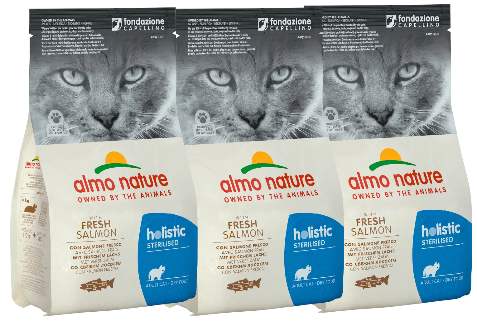 

Сухой корм для кошек Almo Nature, для стерилизованных, лосось и рис, 3шт по 2кг, ALMO NATURE ADULT CAT STERILISED SALMON & RICE для взрослых кастрированных котов и стерилизованных кошек с лососем и рисом (2 кг х 3 шт)