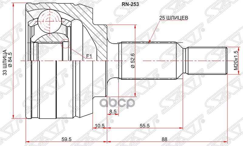 

Шрус Наружный Renault Fluence 10- Sat арт. RN-253