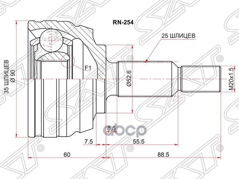 

Шрус Наружный Renault Duster 4wd 10- Sat арт. RN-254