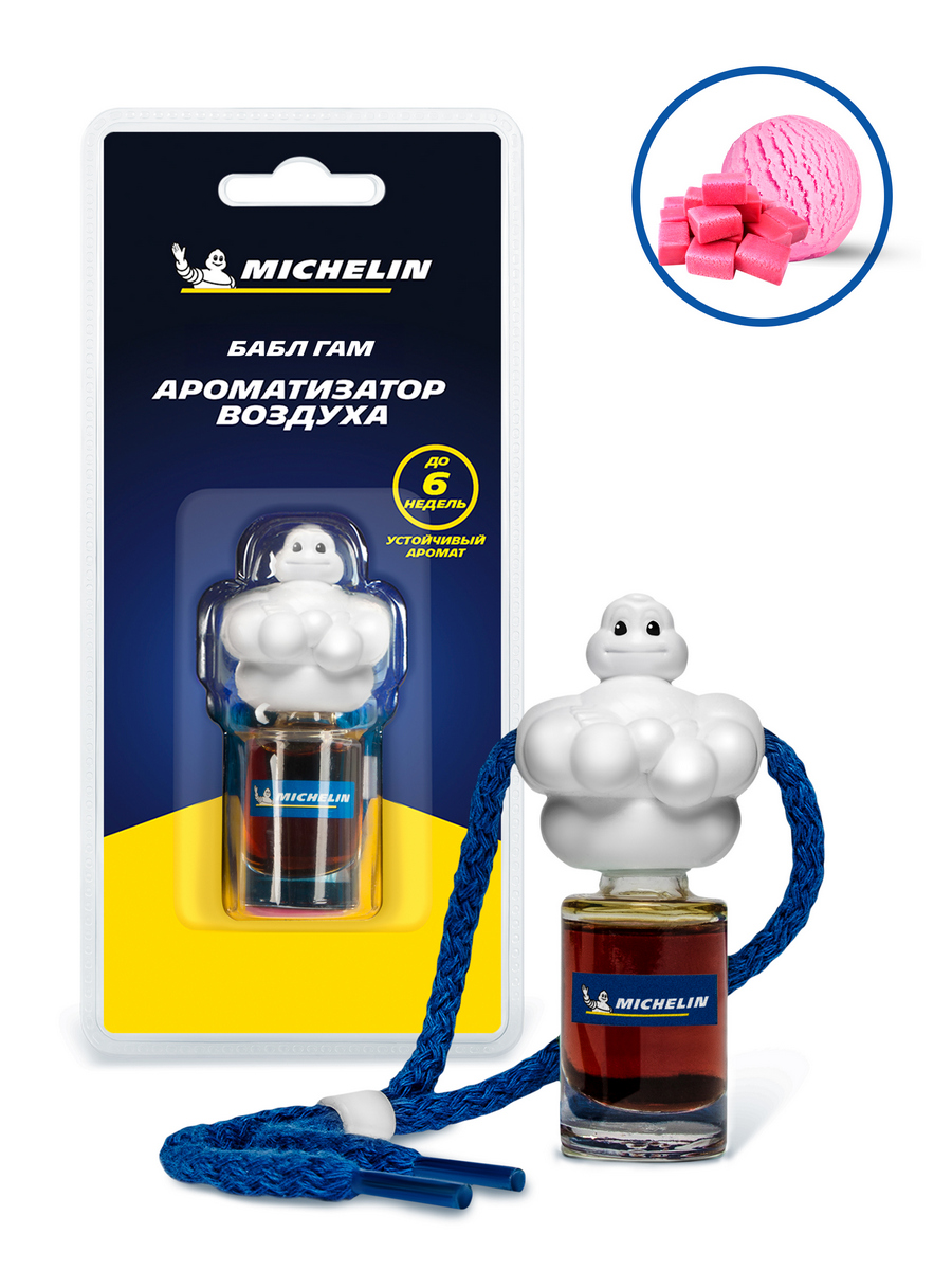 

Ароматизатор воздуха MICHELIN Бибендум, подвесной, жидкостный, 5 мл. бабл гам, 87855