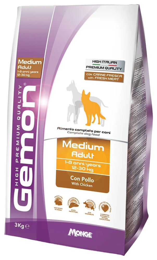 

Сухой корм для собак Gemon с курицей, 4 шт по 3 кг, GEMON DOG ADULT MEDIUM для взрослых собак средних пород с курицей (3 кг х 4 шт)