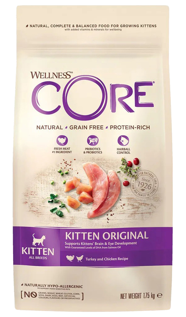 фото Сухой корм для котят core original kitten индейка и курица, 4 шт по 1,75 кг wellness core