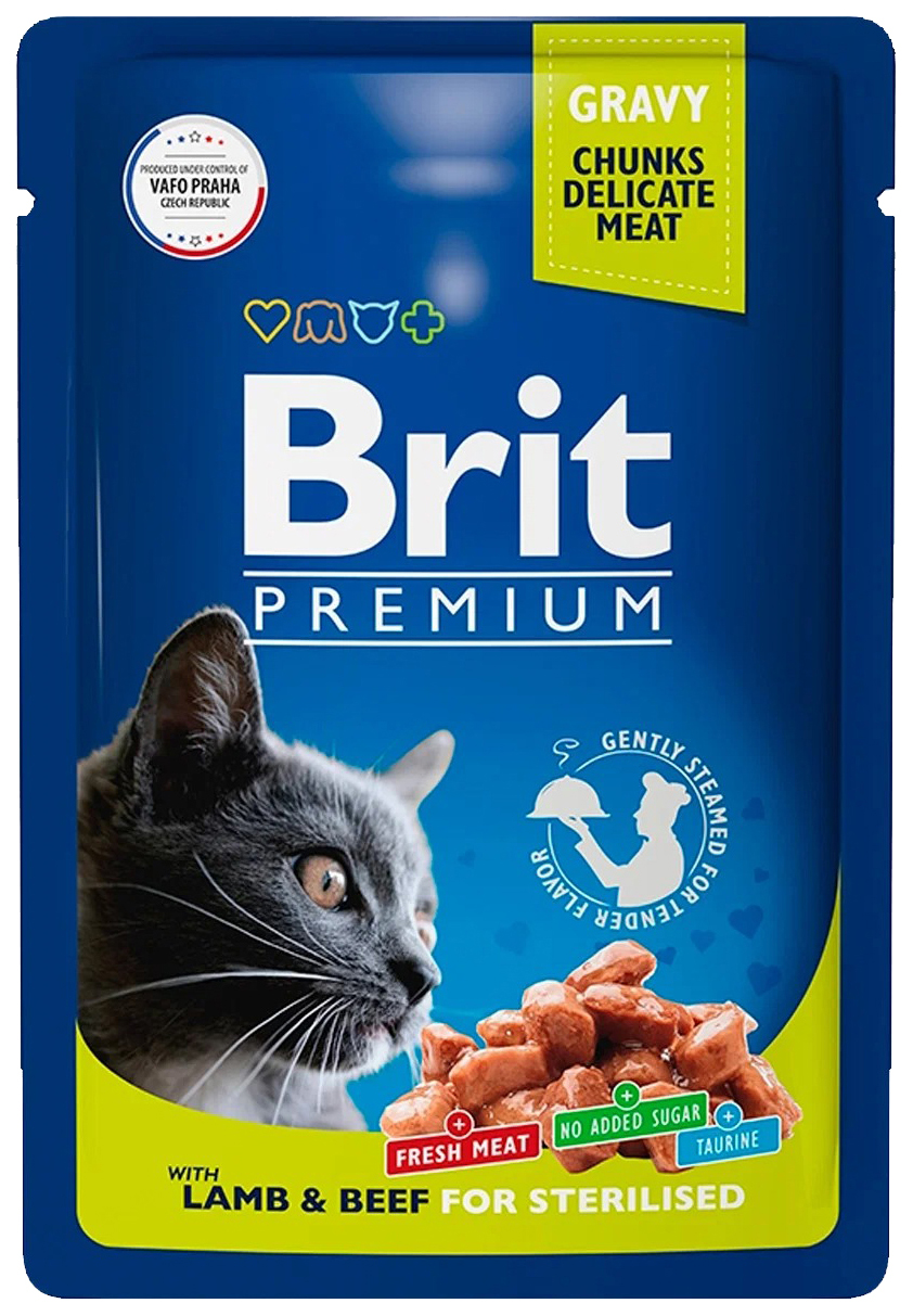 

Влажный корм для кошек Brit Premium Ягненок и говядина в соусе, 14шт по 85г, Premium