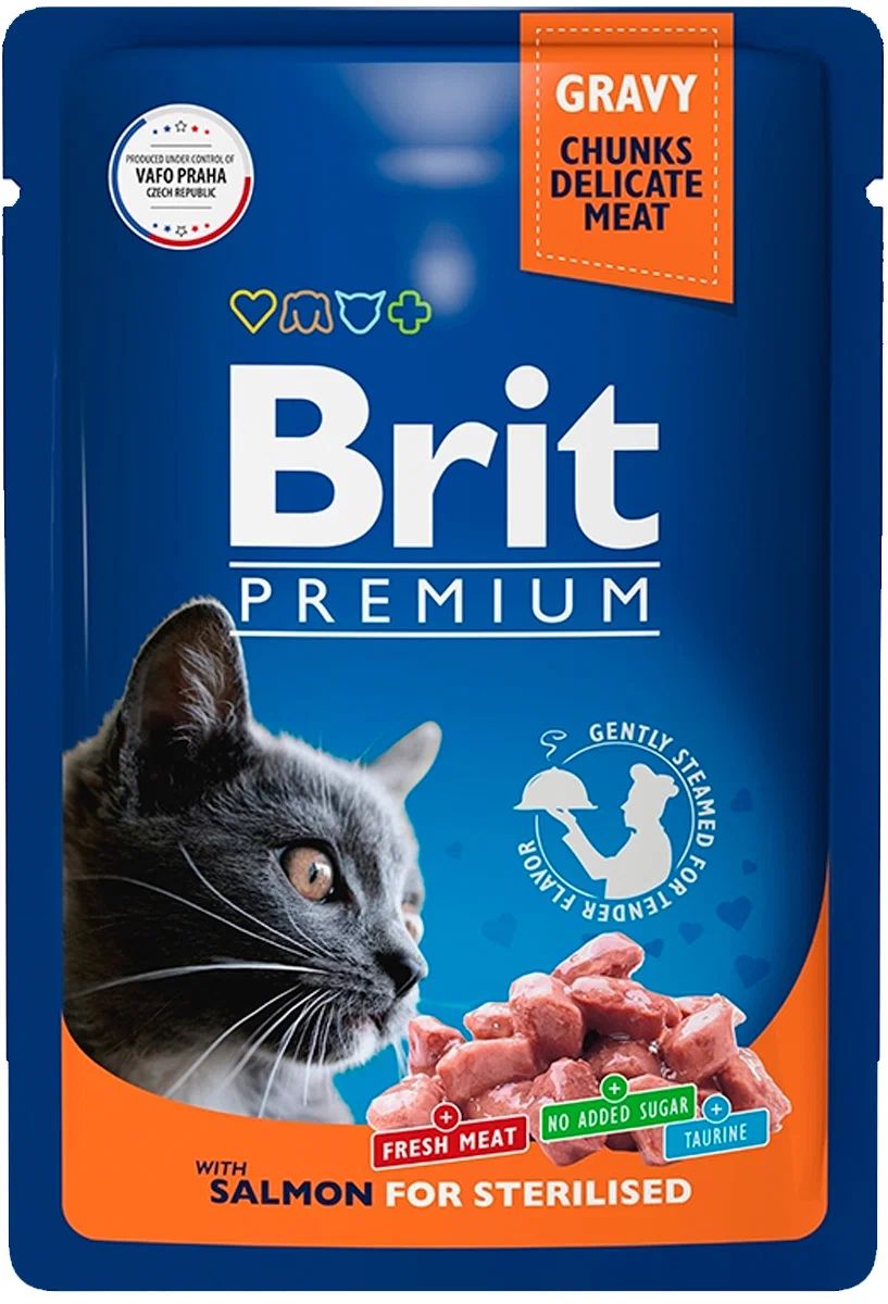 

Влажный корм для кошек Brit Premium Cat Salmon For Sterilised с лососем, 14шт по 85г, Premium For Sterilised