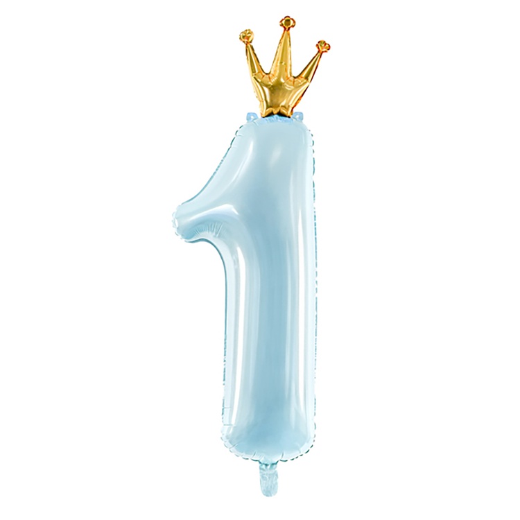 Шар PartyDeco Цифра 1 с короной голубая 90 см