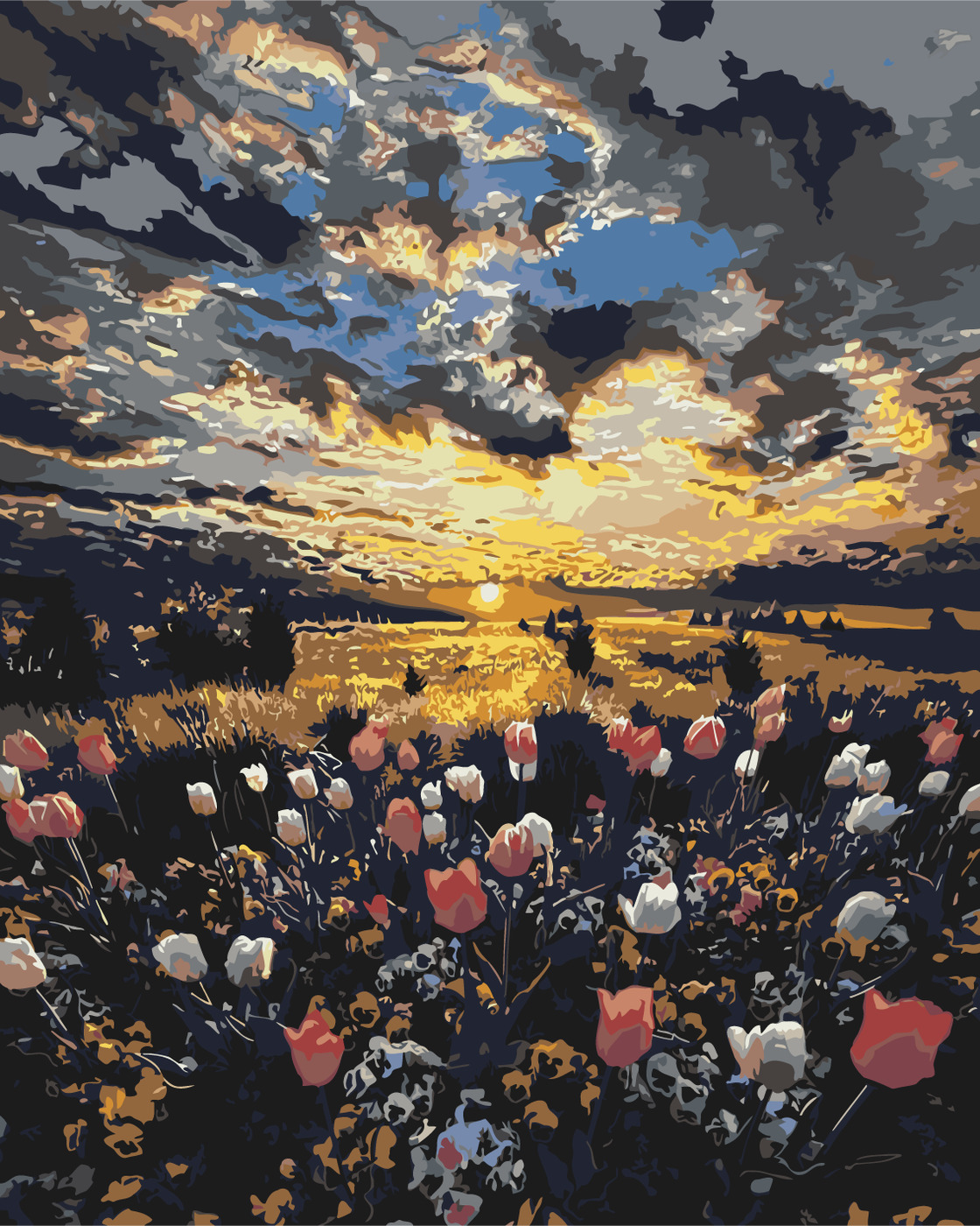 

Картина по номерам, 40 x 50, Тюльпаны на закате (PZ-2048)