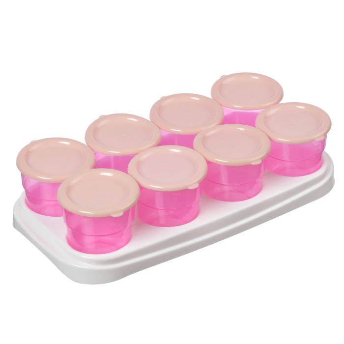 Набор контейнеров для хранения детского питания с подставкой 8 шт Розовый