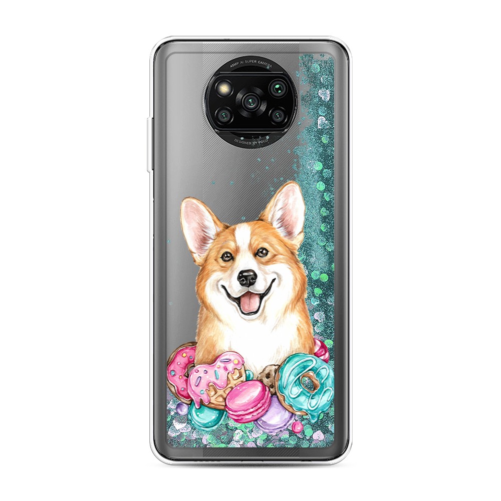 

Жидкий чехол с блестками "Корги и сладости" на Xiaomi Poco X3 Pro, 310695-1